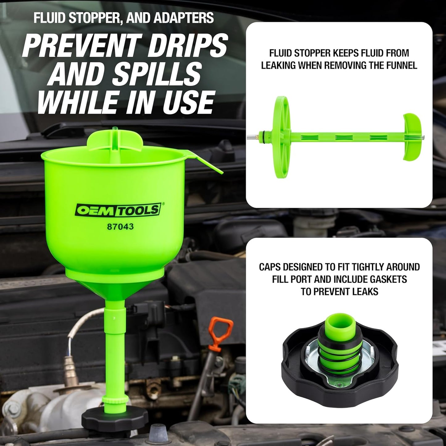 No-Spill Coolant Funnel Kit, 15 Piece Fluid and Oil Funnel Set, Allows Access To Hard-To-Reach Radiators