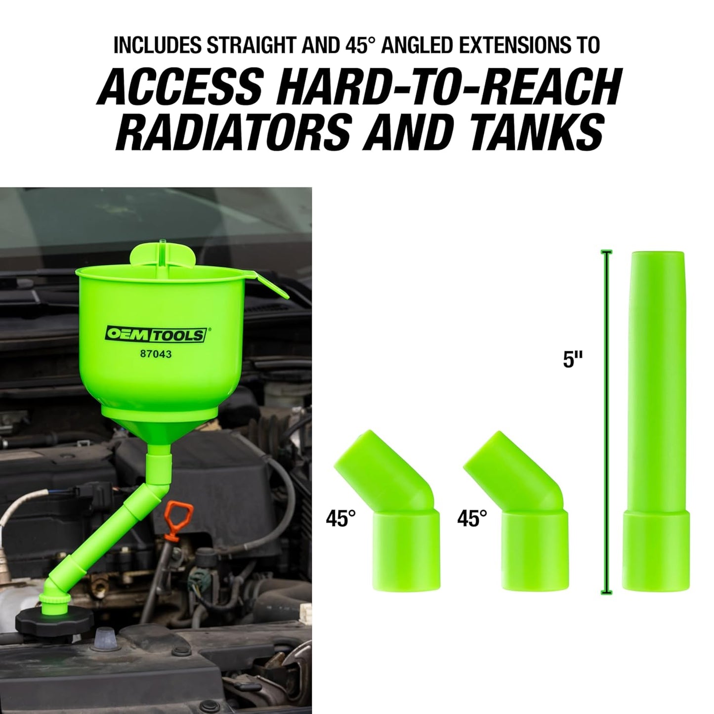 No-Spill Coolant Funnel Kit, 15 Piece Fluid and Oil Funnel Set, Allows Access To Hard-To-Reach Radiators