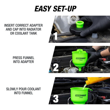 No-Spill Coolant Funnel Kit, 15 Piece Fluid and Oil Funnel Set, Allows Access To Hard-To-Reach Radiators