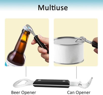 Can Punch Opener Little Cook Stainless Steel Can & Bottle Opener, Manual 2 in 1 Multifunctional Kitchen Tool, Dishwasher Safe (Black)