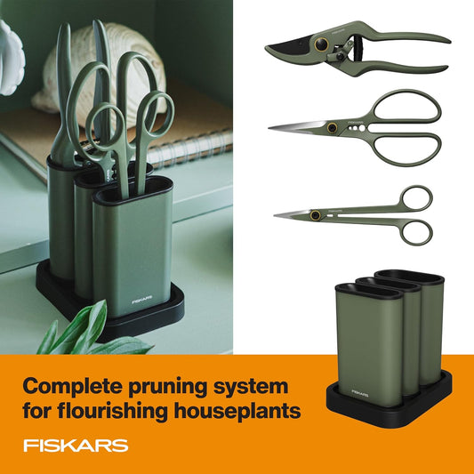 Indoor Plant Care 3-Piece Set, Precision Gardening Tools, Green | Nesting Storage Caddy, Detail Snips, Stem Shears & Bypass Pruner for Trimming & Shaping Houseplants, Stainless Steel Blades