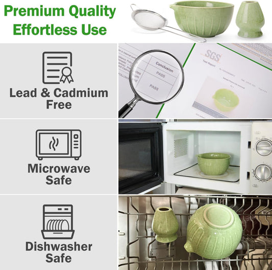 Matcha Whisk Set Ceramic Bowl Kit with Spout, Bamboo Chasen and Holder, Scoop Rest,Sifter Tea Towel Ceremonial Cute Matcha Tea Making Tool,Gift Perfect for Latte Lovers | Beginners,7pcs
