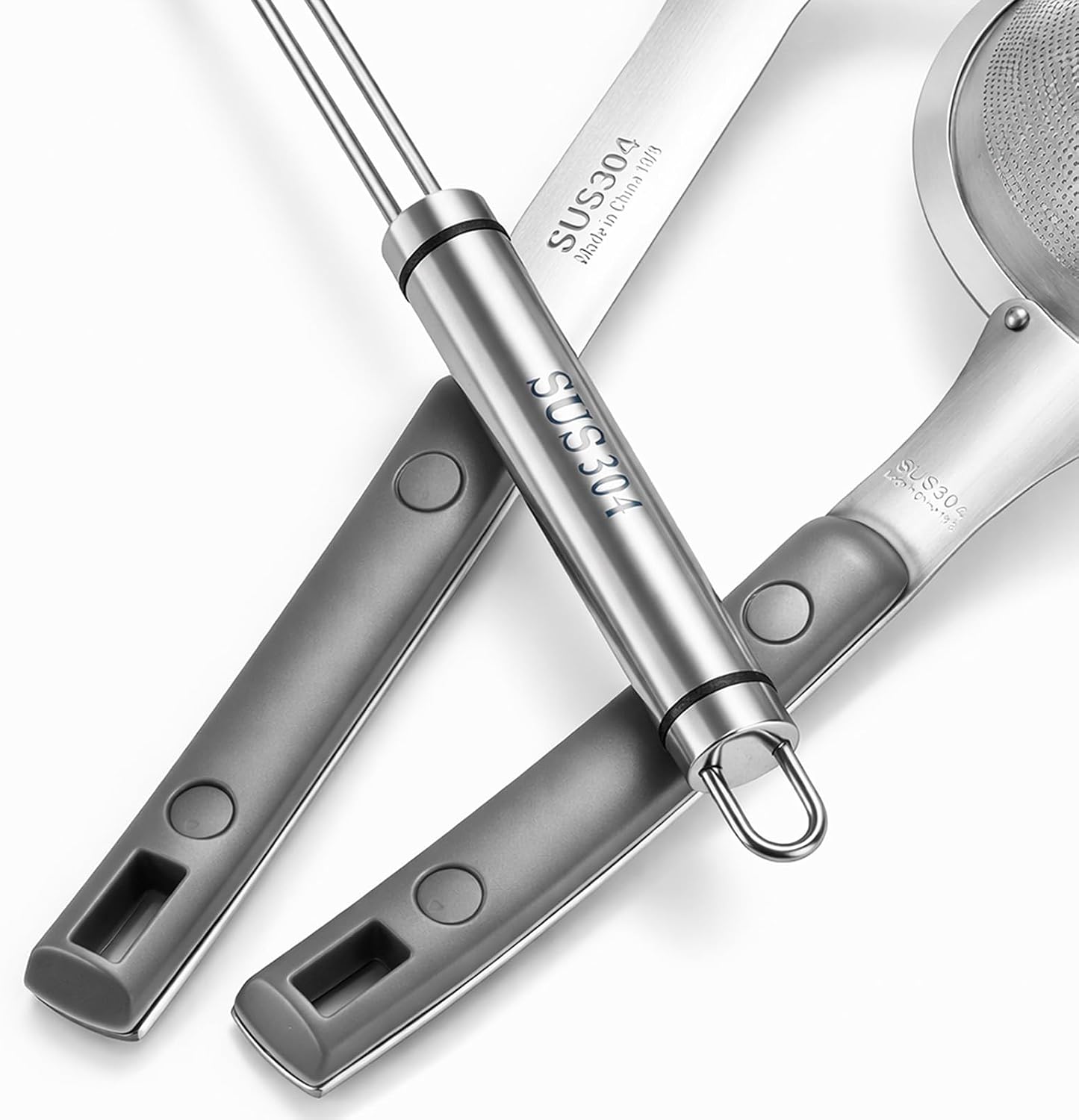 3 Pieces Spider Strainer Skimmer Spoon Set, Fine Mesh Stainless Steel Sieve Food Strainers, Large Hole Slotted Colander Frying Spoons, Strainer Ladle Wire Skimmer Spoon with Handle for Kitchen
