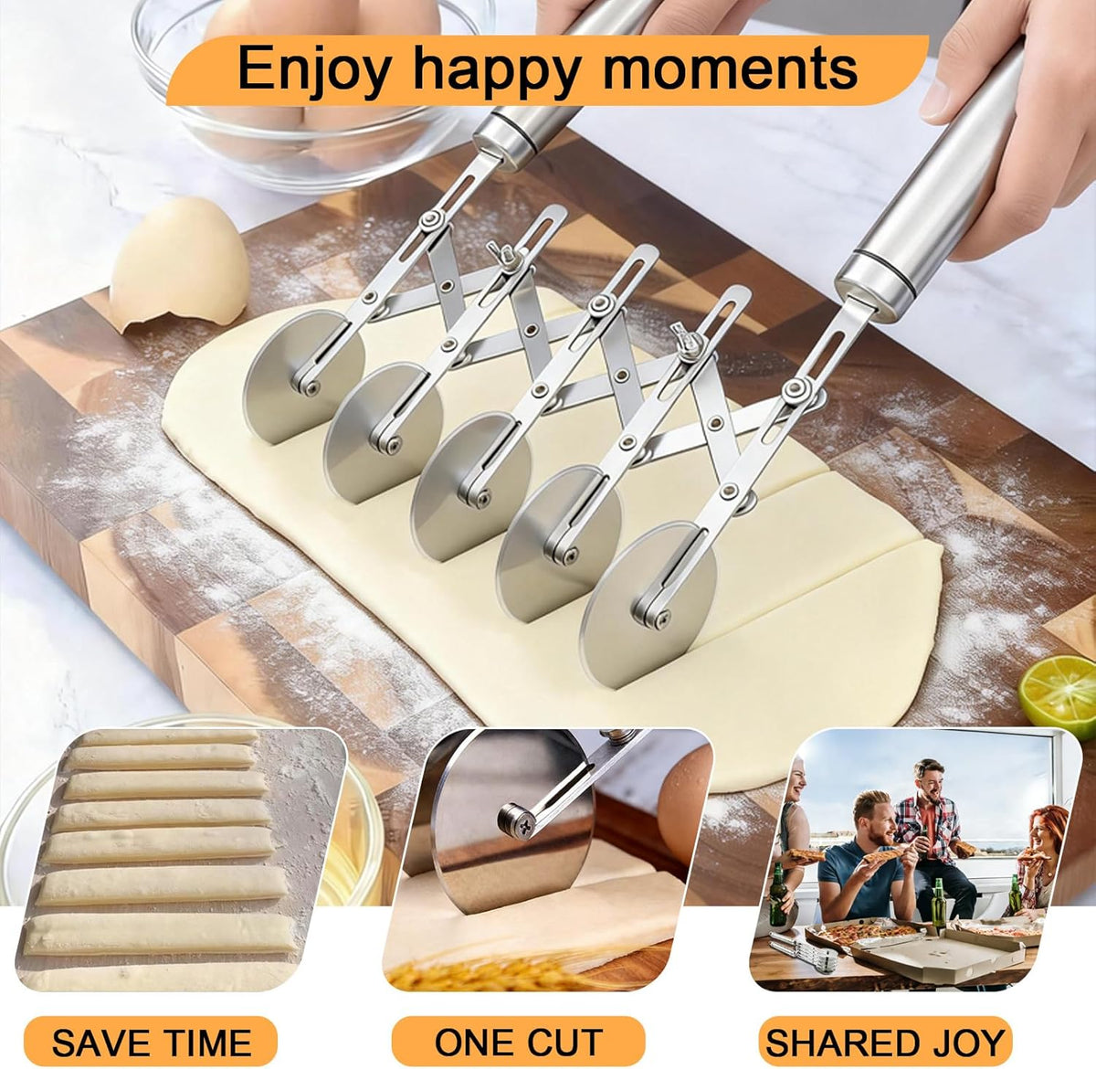 5-Wheel Pastry Cutter & Dough Divider - Adjustable Heavy Duty Stainless Steel Tool for Cinnamon Rolls, Brownies, Lattice, Pasta, Pizza | Achieve Perfect, Even Cuts Every Time