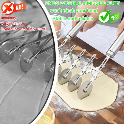 5-Wheel Pastry Cutter & Dough Divider - Adjustable Heavy Duty Stainless Steel Tool for Cinnamon Rolls, Brownies, Lattice, Pasta, Pizza | Achieve Perfect, Even Cuts Every Time