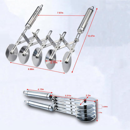 5-Wheel Pastry Cutter & Dough Divider - Adjustable Heavy Duty Stainless Steel Tool for Cinnamon Rolls, Brownies, Lattice, Pasta, Pizza | Achieve Perfect, Even Cuts Every Time