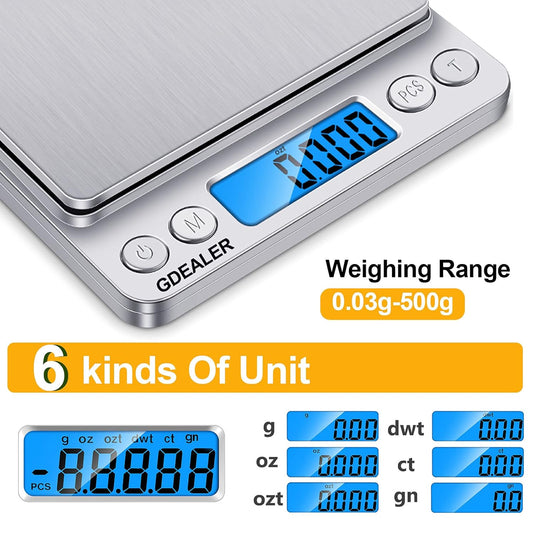 Food Scale, 0.001oz/0.01g Precise Digital Kitchen Scale Gram Scales Weight Food Coffee Scale Digital Scales for Cooking Baking Stainless Steel Back-lit LCD Display Pocket Small Scale, Silver