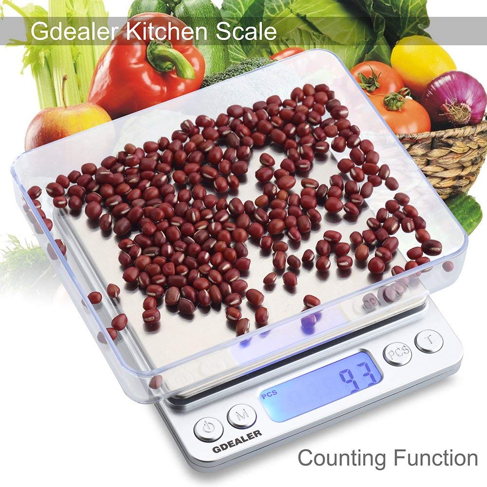 Food Scale, 0.001oz/0.01g Precise Digital Kitchen Scale Gram Scales Weight Food Coffee Scale Digital Scales for Cooking Baking Stainless Steel Back-lit LCD Display Pocket Small Scale, Silver