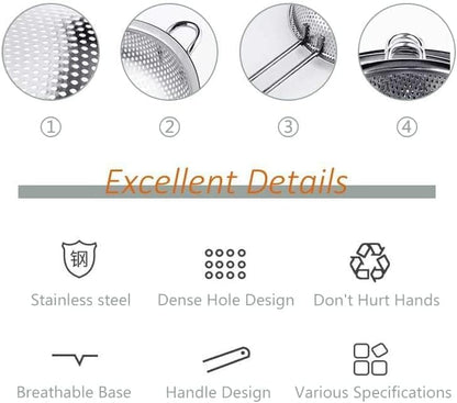 Stainless Steel Basin Colander with Handle Kitchen Strainer, Resting Feet and Colander to Strain, Rinse, Fry, Steam or Cook Vegetables & Pasta & Wash fruits