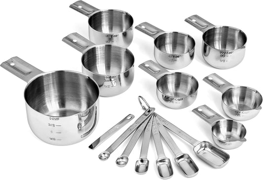 Stainless Steel Measuring Cups and Spoons Set (15 Piece Set)
