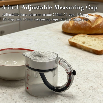 4-in-1 Adjustable Measuring Cup, Multi Measurings Cube Cups for Cooking and Baking with Oz/Ml Dual Markings, Scraper-Style Seal Base, Space-Saving Easy to Clean