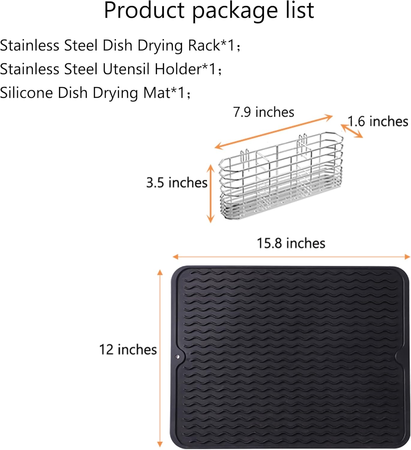 Stainless Steel Dish Drying Rack(15"L X 12.6"W X 4.7"H), Expandable Fruit & Vegetable Drain Rack over Sink, Dish Drainer Rack in Sink, with Stainless Steel Utensil Holder & Silicone Mat(16")