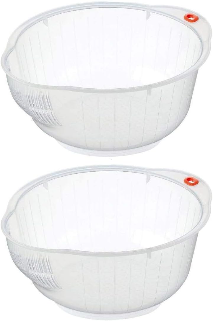 Delicious, Japanese Rice and Vegetable Washing Bowl with Side and Bottom Drainers Value Bowls, Set of 2