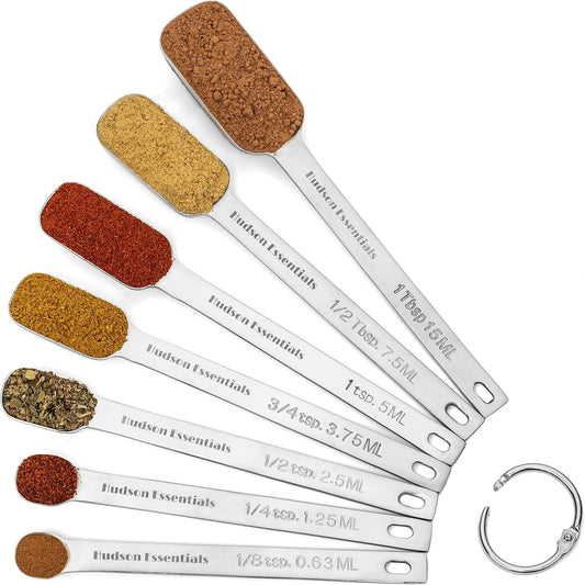Stainless Steel Measuring Spoons Set for Dry or Liquid - Fits in Spice Jars - Set of 7