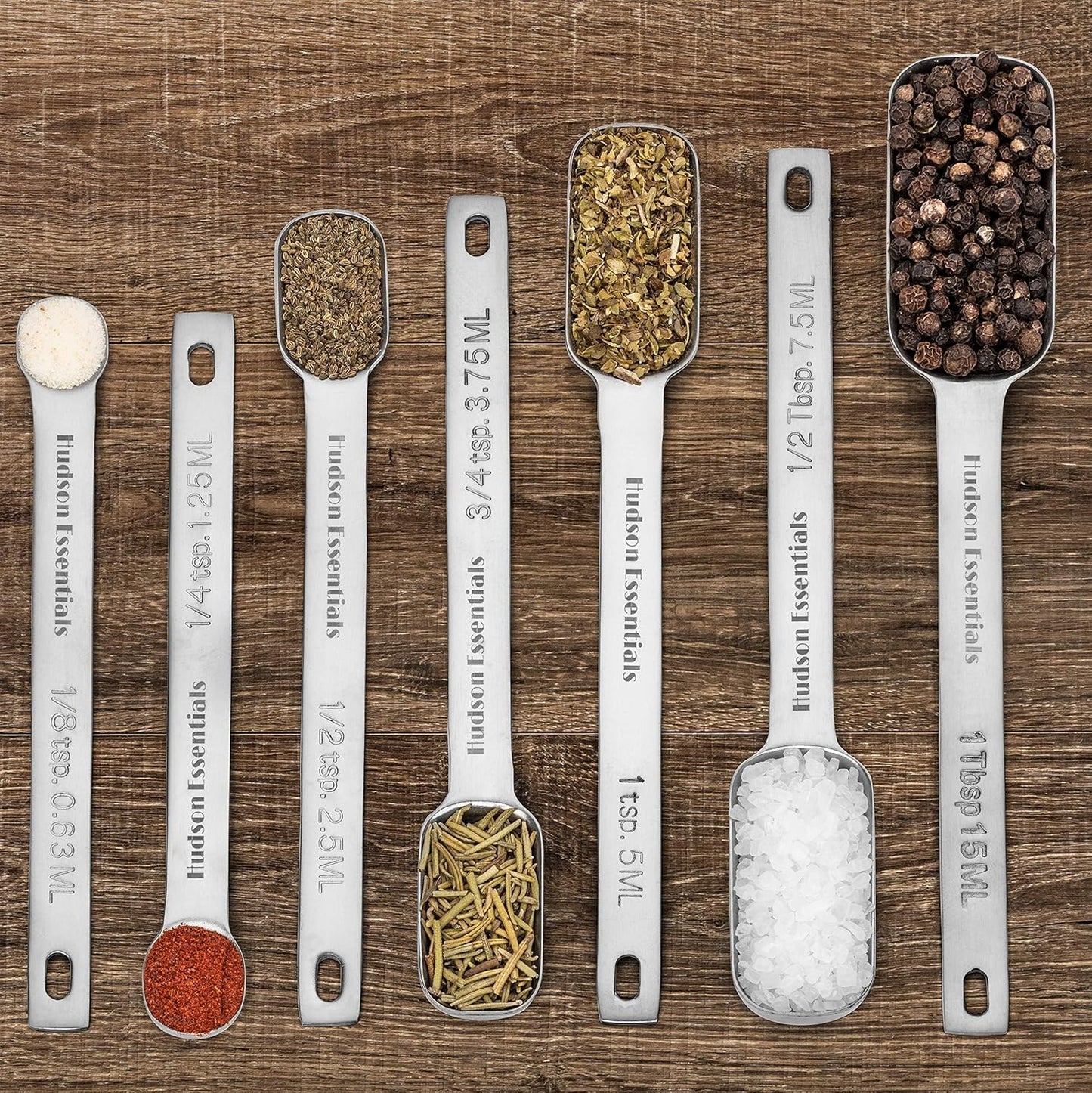 Stainless Steel Measuring Spoons Set for Dry or Liquid - Fits in Spice Jars - Set of 7