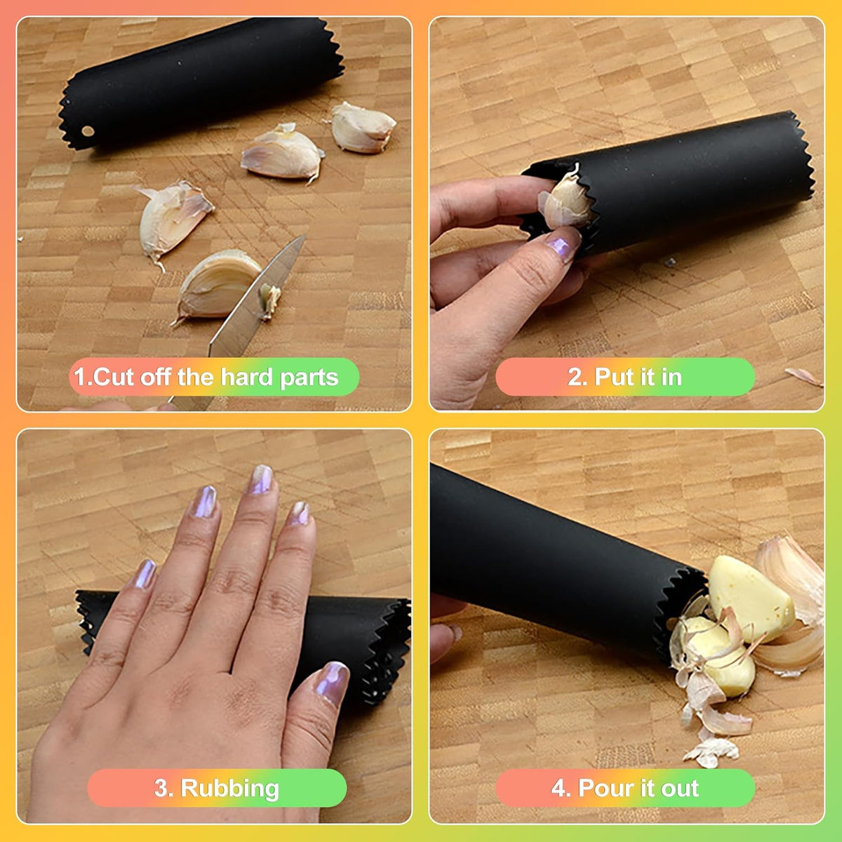 3-Piece Silicone Garlic Peeler & Press Set – Quick Garlic Prep Tool with Food-Grade Silicone, No-Squeeze Design, Easy-Clean Kitchen Gadget for Home & Restaurant Use