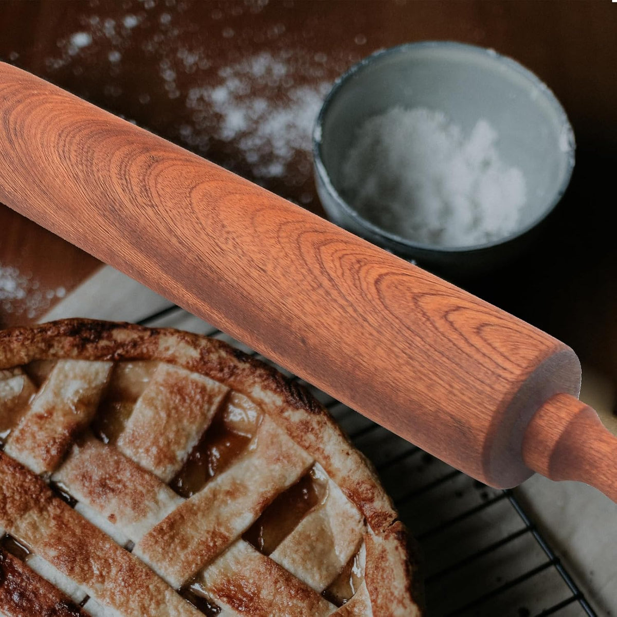 Classic Sapele Wooden Rolling Pin With Handles 17''L x 1.77"W