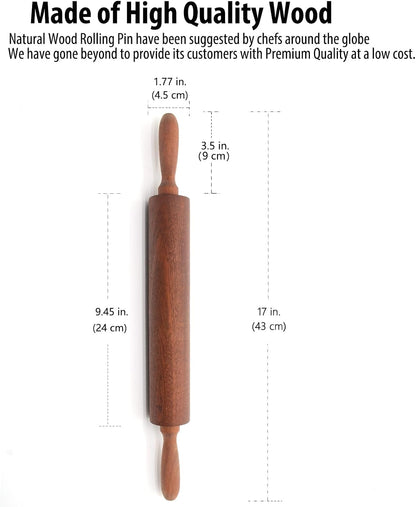 Classic Sapele Wooden Rolling Pin With Handles 17''L x 1.77"W
