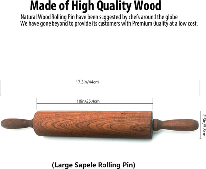 Classic Sapele Wooden Rolling Pin With Handles 17''L x 1.77"W