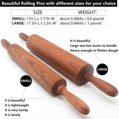 Classic Sapele Wooden Rolling Pin With Handles 17''L x 1.77"W