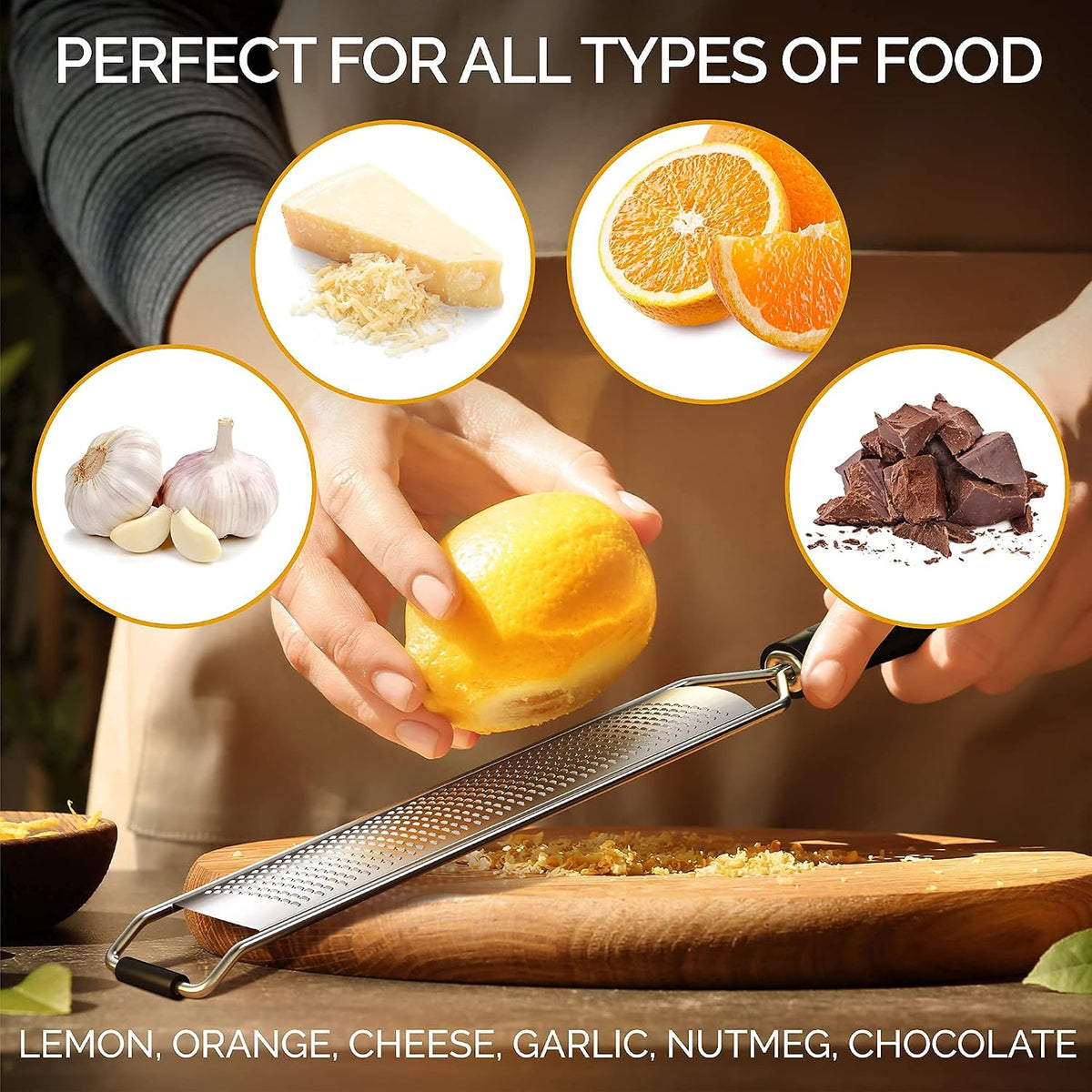 DESIGNED BY CHEFS ~ Premium Lemon Zester Grater With Perfectly Angled Teeth ~ Ideal for Citrus, Parmesan Cheese, Garlic, Vegetables and Fruits