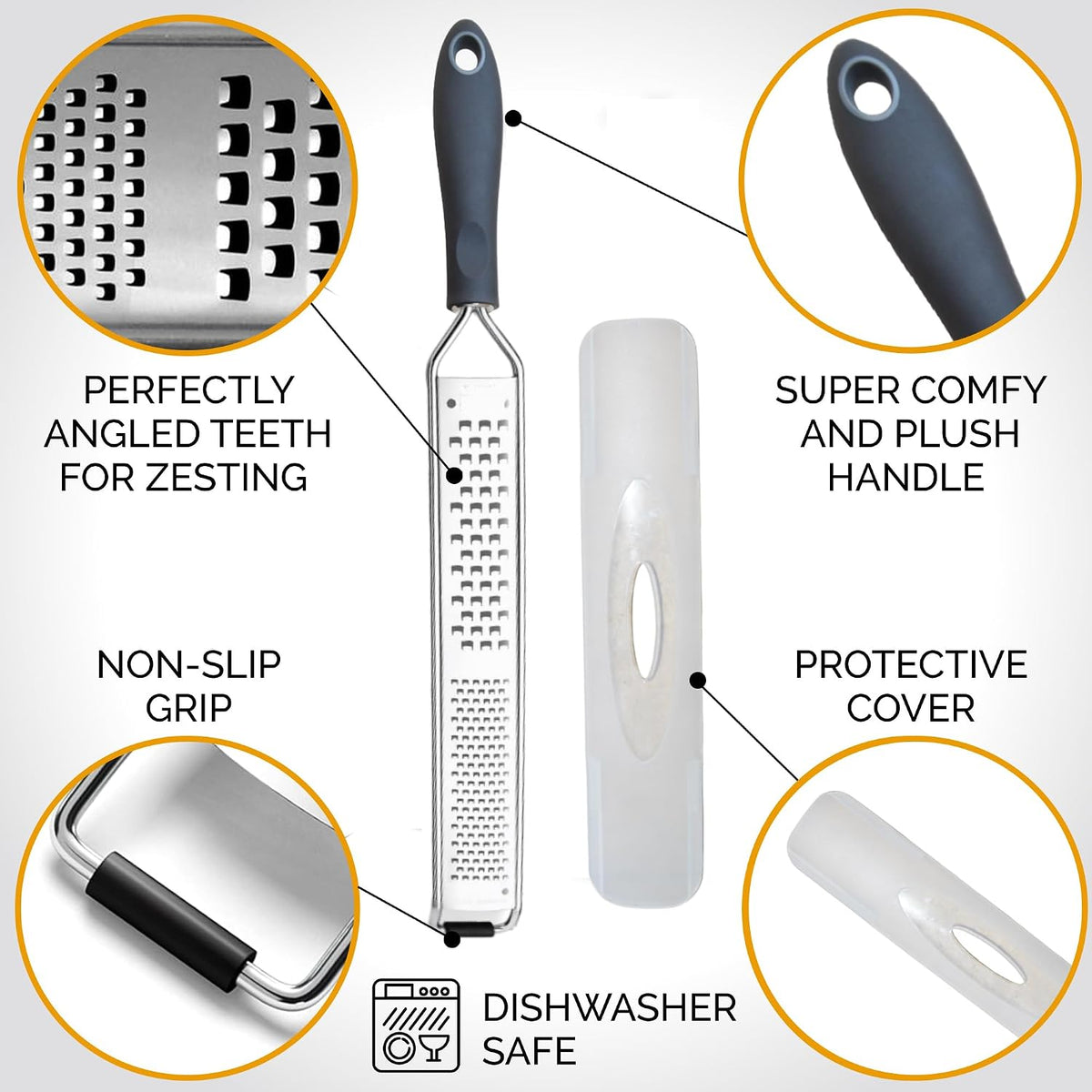 DESIGNED BY CHEFS ~ Premium Lemon Zester Grater With Perfectly Angled Teeth ~ Ideal for Citrus, Parmesan Cheese, Garlic, Vegetables and Fruits