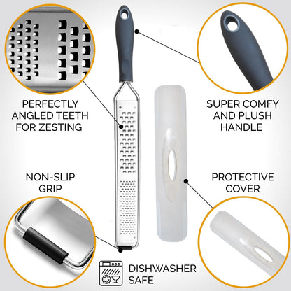 DESIGNED BY CHEFS ~ Premium Lemon Zester Grater With Perfectly Angled Teeth ~ Ideal for Citrus, Parmesan Cheese, Garlic, Vegetables and Fruits