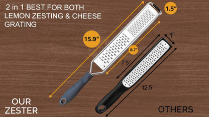 DESIGNED BY CHEFS ~ Premium Lemon Zester Grater With Perfectly Angled Teeth ~ Ideal for Citrus, Parmesan Cheese, Garlic, Vegetables and Fruits