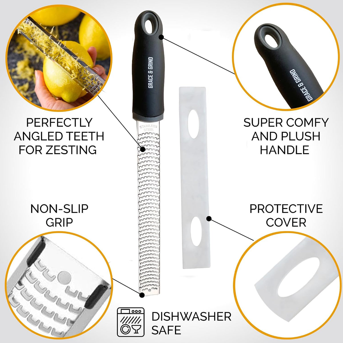 DESIGNED BY CHEFS ~ Premium Lemon Zester Grater With Perfectly Angled Teeth ~ Ideal for Citrus, Parmesan Cheese, Garlic, Vegetables and Fruits