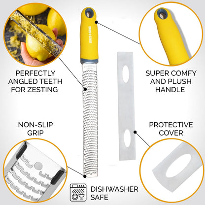 DESIGNED BY CHEFS ~ Premium Lemon Zester Grater With Perfectly Angled Teeth ~ Ideal for Citrus, Parmesan Cheese, Garlic, Vegetables and Fruits