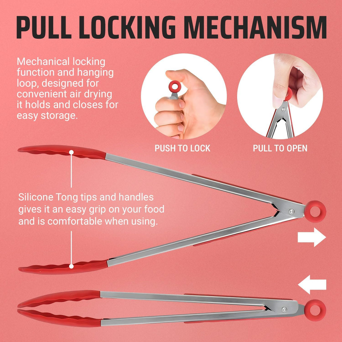 Kitchen Tongs for Cooking Grilling Set of 4, BBQ Grill Tongs With Silicone Tip Stainless Steel Heat Resistant, Non-stick Pull Lock, Incl 7, 9, 12 Inch Tong Plus a Silicone Spatula