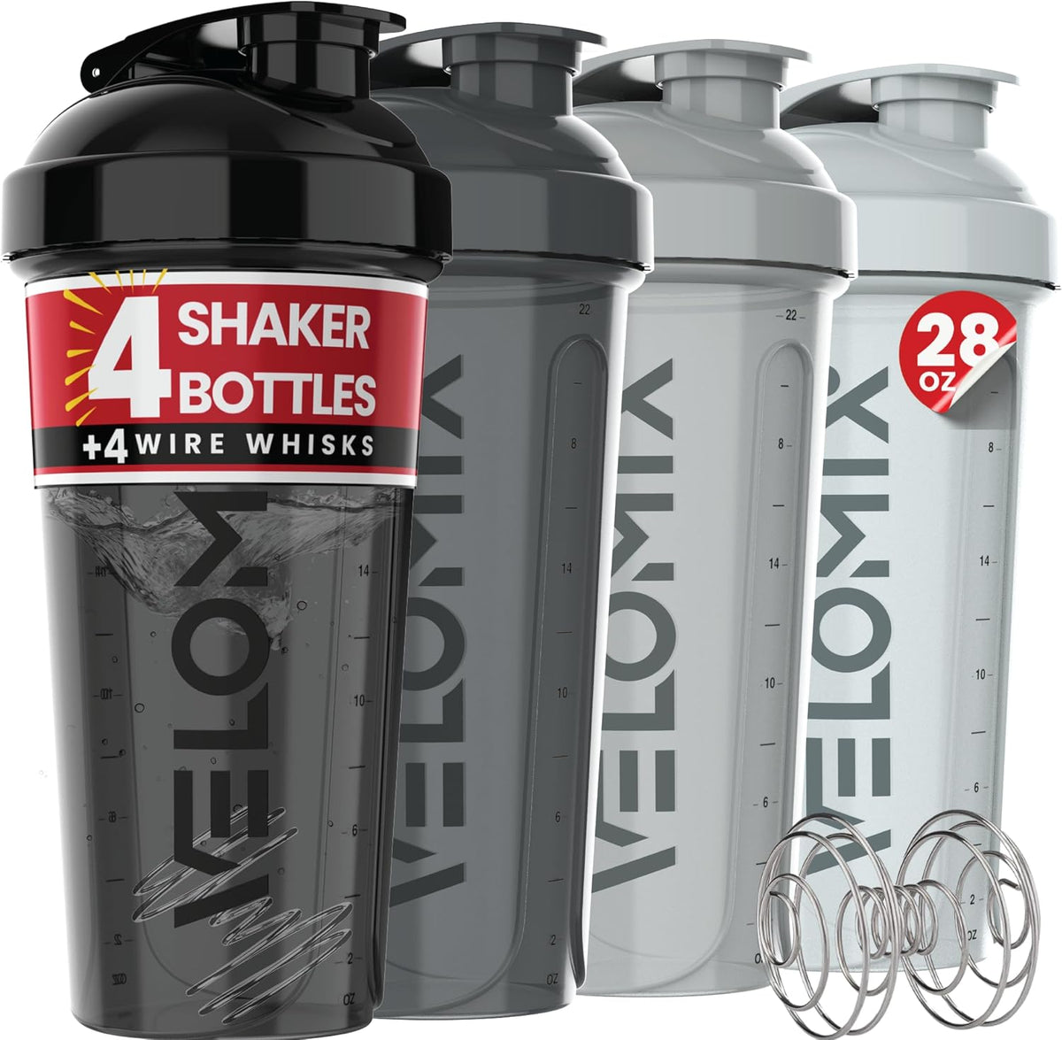 4 Pack 28oz Protein Shaker Bottle for Protein Mixes, Burgundy