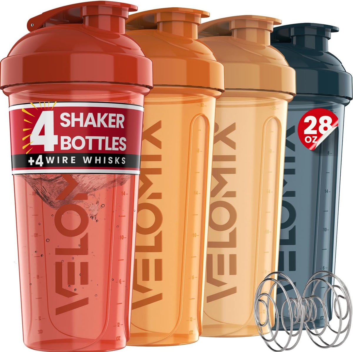 4 Pack 28oz Protein Shaker Bottle for Protein Mixes, Burgundy