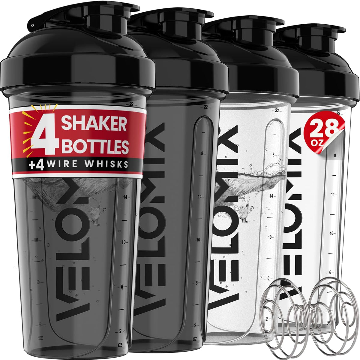 4 Pack 28oz Protein Shaker Bottle for Protein Mixes, Burgundy