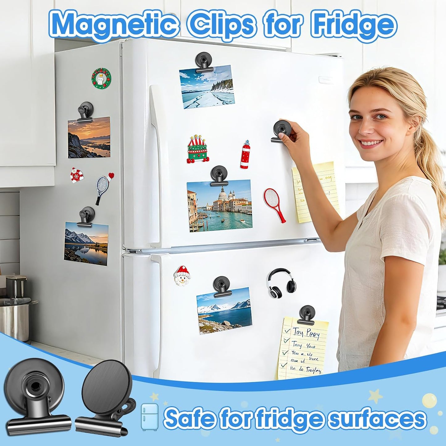 12 Pack Magnetic Clips, Fridge Magnets Refrigerator Magnets, Strong Magnetic Clips Heavy Duty, Whiteboard Magnet Clip for Office Home Classroom Organization Kitchen Accessories(Black)