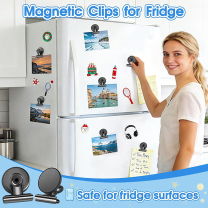 12 Pack Magnetic Clips, Fridge Magnets Refrigerator Magnets, Strong Magnetic Clips Heavy Duty, Whiteboard Magnet Clip for Office Home Classroom Organization Kitchen Accessories(Black)