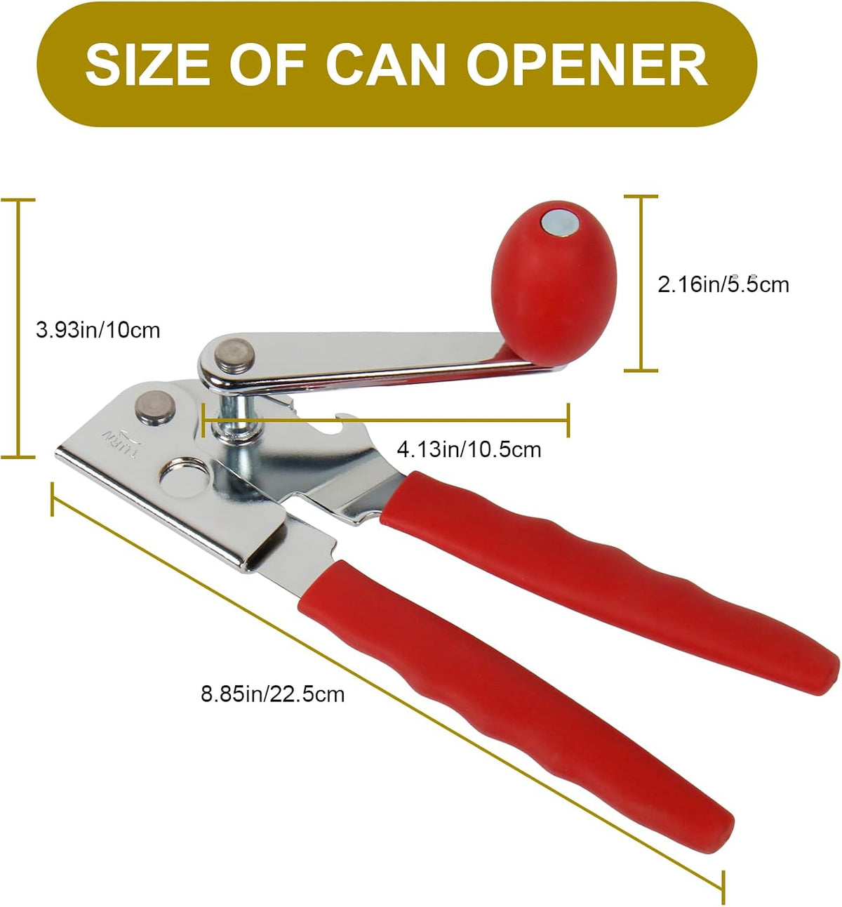 Commercial Can Opener, Stainless Steel Heavy Duty Manual Hand Crank Can Opener, with Comfortable Ergonomic Design Extra-long Handles, Large Handheld Smooth Can Open Easy for Big Cans, Red