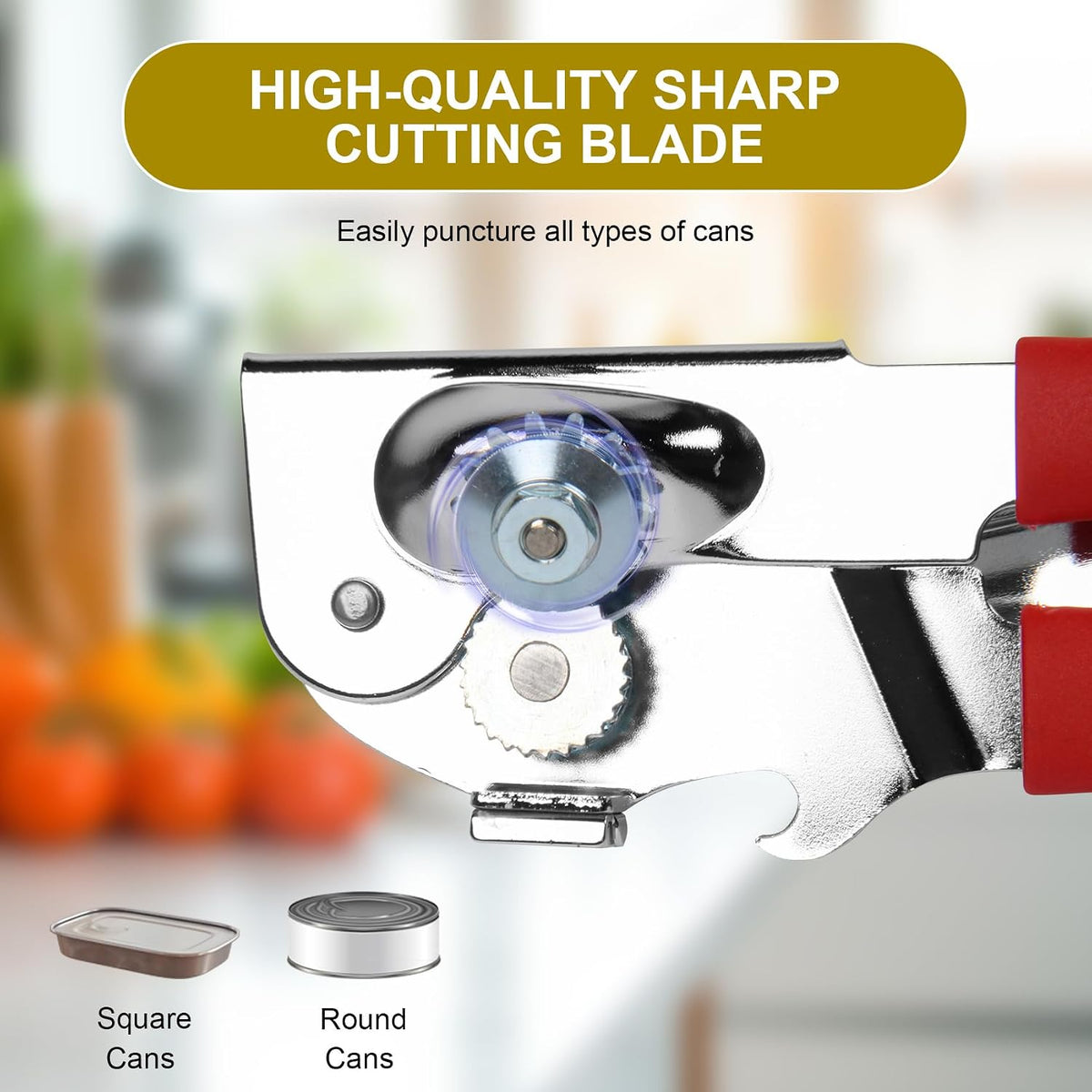 Commercial Can Opener, Stainless Steel Heavy Duty Manual Hand Crank Can Opener, with Comfortable Ergonomic Design Extra-long Handles, Large Handheld Smooth Can Open Easy for Big Cans, Red