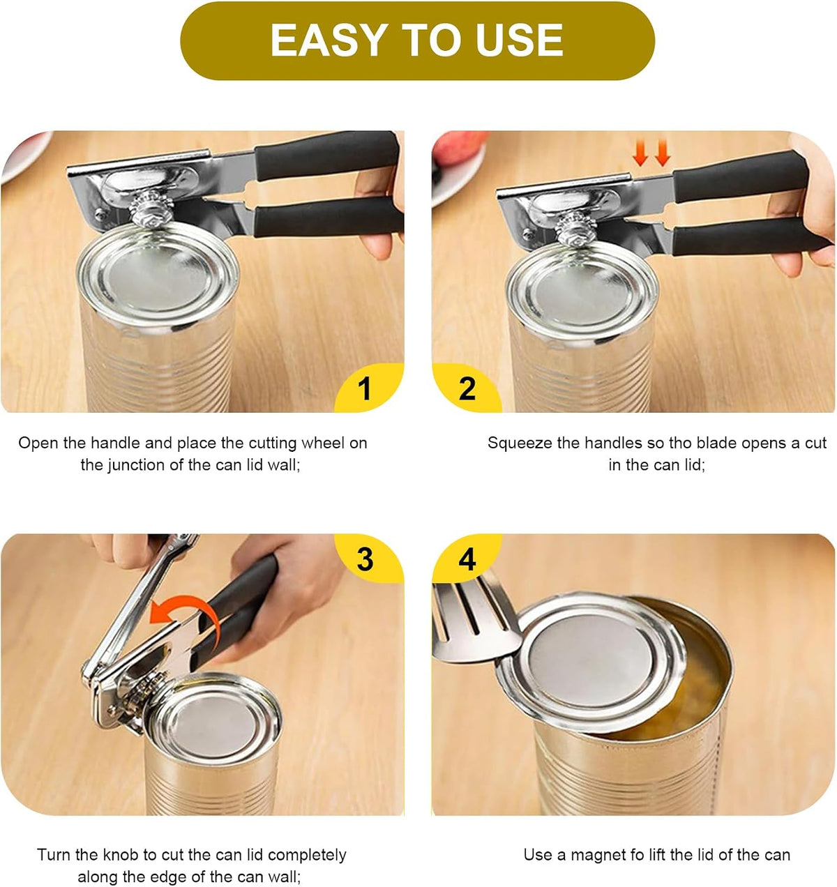 Commercial Can Opener, Stainless Steel Heavy Duty Manual Hand Crank Can Opener, with Comfortable Ergonomic Design Extra-long Handles, Large Handheld Smooth Can Open Easy for Big Cans, Red