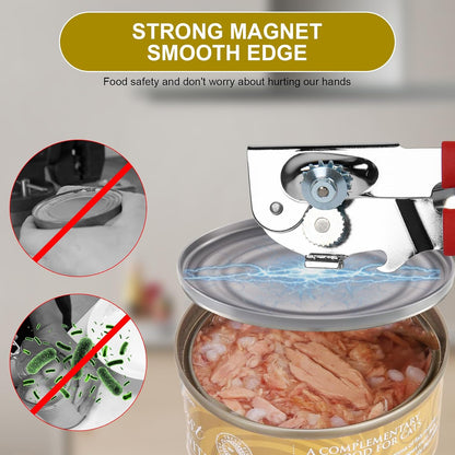 Commercial Can Opener, Stainless Steel Heavy Duty Manual Hand Crank Can Opener, with Comfortable Ergonomic Design Extra-long Handles, Large Handheld Smooth Can Open Easy for Big Cans, Red