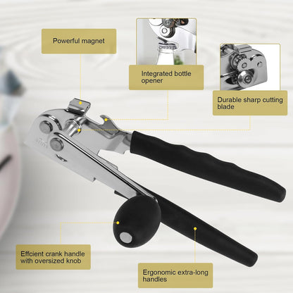 Commercial Can Opener, Stainless Steel Heavy Duty Manual Hand Crank Can Opener, with Comfortable Ergonomic Design Extra-long Handles, Large Handheld Smooth Can Open Easy for Big Cans, Red