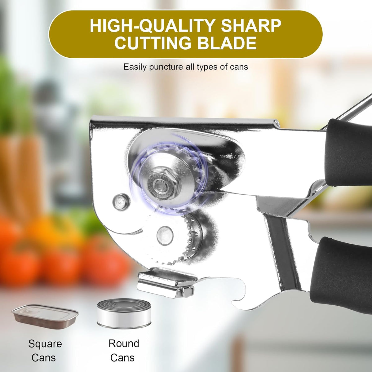 Commercial Can Opener, Stainless Steel Heavy Duty Manual Hand Crank Can Opener, with Comfortable Ergonomic Design Extra-long Handles, Large Handheld Smooth Can Open Easy for Big Cans, Red