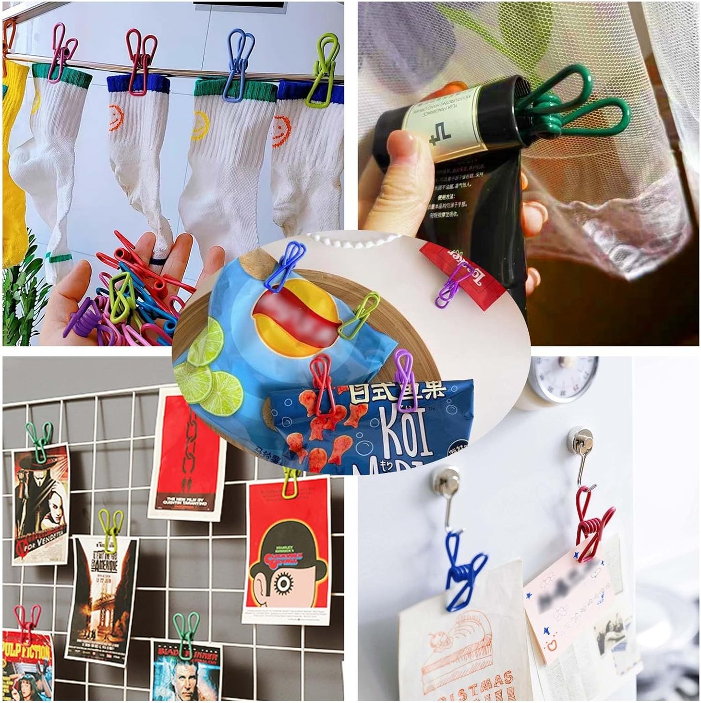 50pcs 2.2 Inches Colored Clothes Pins Waterproof Metal Chip Clips Steel Clip for Food Bag, Chips Bag, Paper