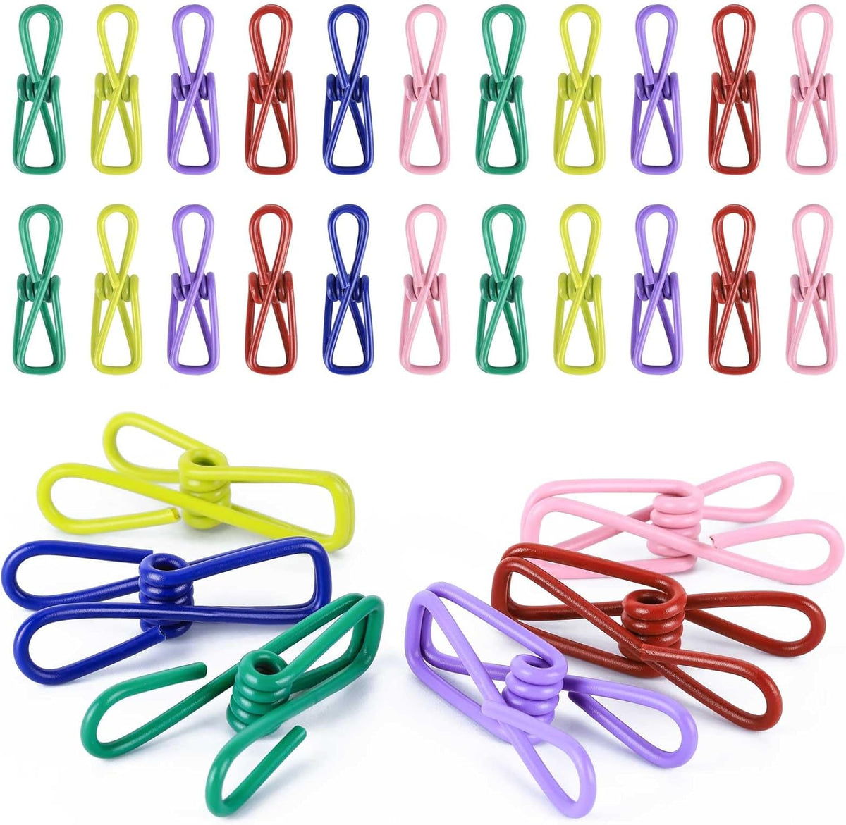 50pcs 2.2 Inches Colored Clothes Pins Waterproof Metal Chip Clips Steel Clip for Food Bag, Chips Bag, Paper