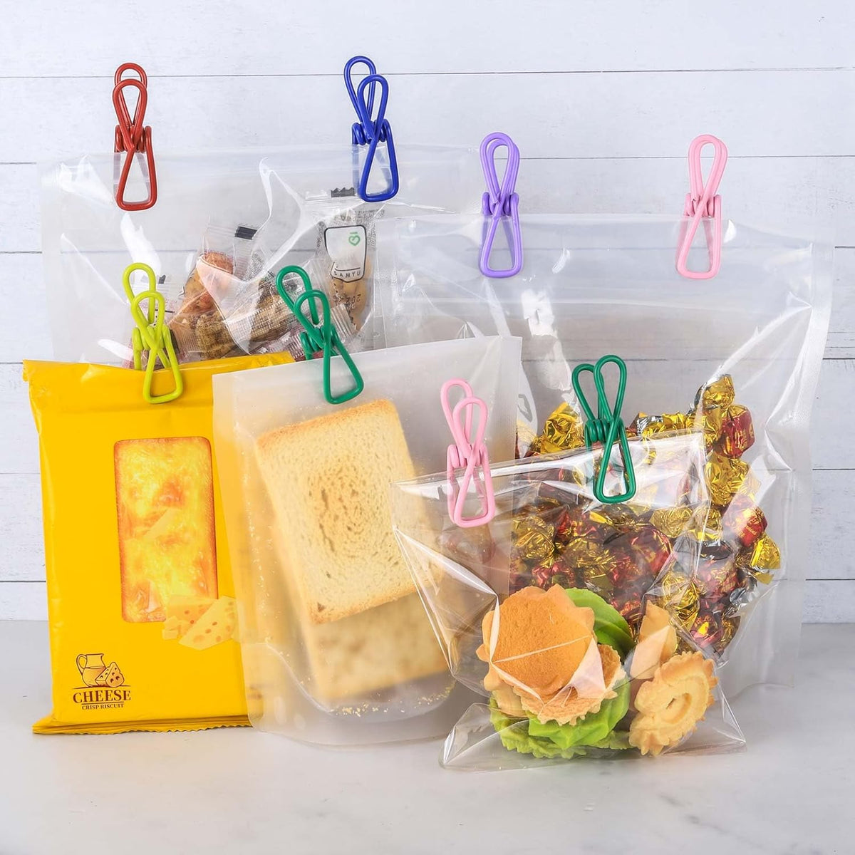 50pcs 2.2 Inches Colored Clothes Pins Waterproof Metal Chip Clips Steel Clip for Food Bag, Chips Bag, Paper