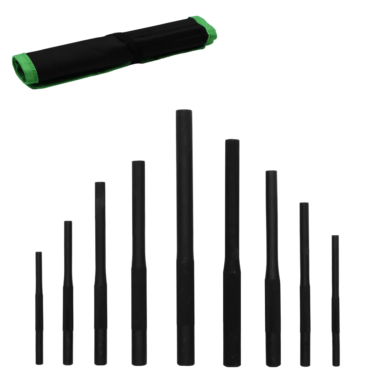 9 pc Gunsmithing Roll Pin Starter Punch Set - Sizes Include: 1/16”, 5/64”, 3/32”, 1/8”, 5/32”, 3/16”, 7/32”, 1/4”, 5/16” - Roll Up Storage Pouch - Heat Treated Steel