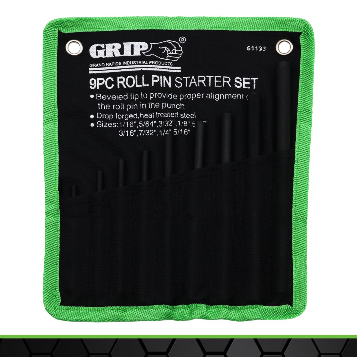 9 pc Gunsmithing Roll Pin Starter Punch Set - Sizes Include: 1/16”, 5/64”, 3/32”, 1/8”, 5/32”, 3/16”, 7/32”, 1/4”, 5/16” - Roll Up Storage Pouch - Heat Treated Steel