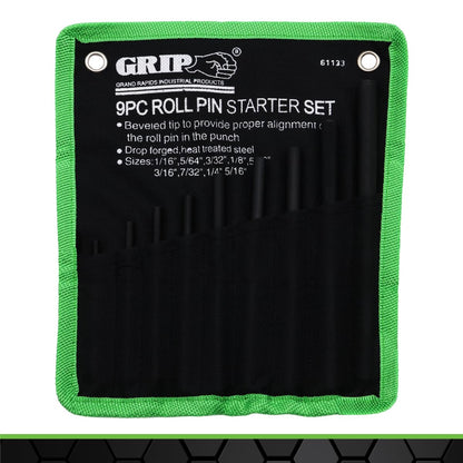 9 pc Gunsmithing Roll Pin Starter Punch Set - Sizes Include: 1/16”, 5/64”, 3/32”, 1/8”, 5/32”, 3/16”, 7/32”, 1/4”, 5/16” - Roll Up Storage Pouch - Heat Treated Steel