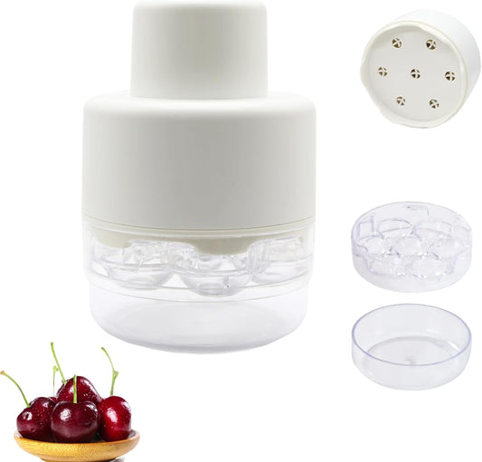 Cherry Pitter Tool,7-Hole Adjustable Fruit Seed Remover with Push-Down Design, Portable for Kitchen, Bakery & Fruit (White)