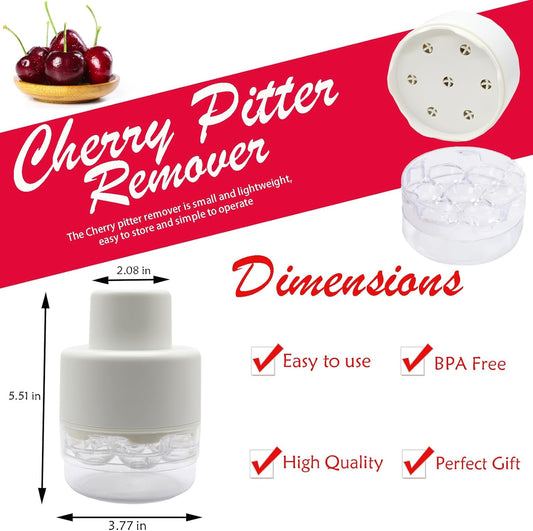 Cherry Pitter Tool,7-Hole Adjustable Fruit Seed Remover with Push-Down Design, Portable for Kitchen, Bakery & Fruit (White)